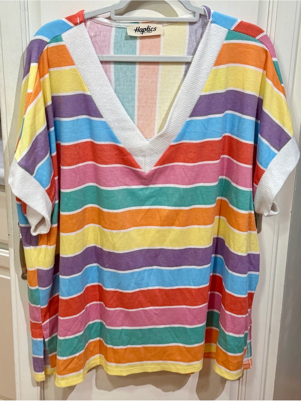 Haptics Rainbow Stripe V-Neck Knit Top